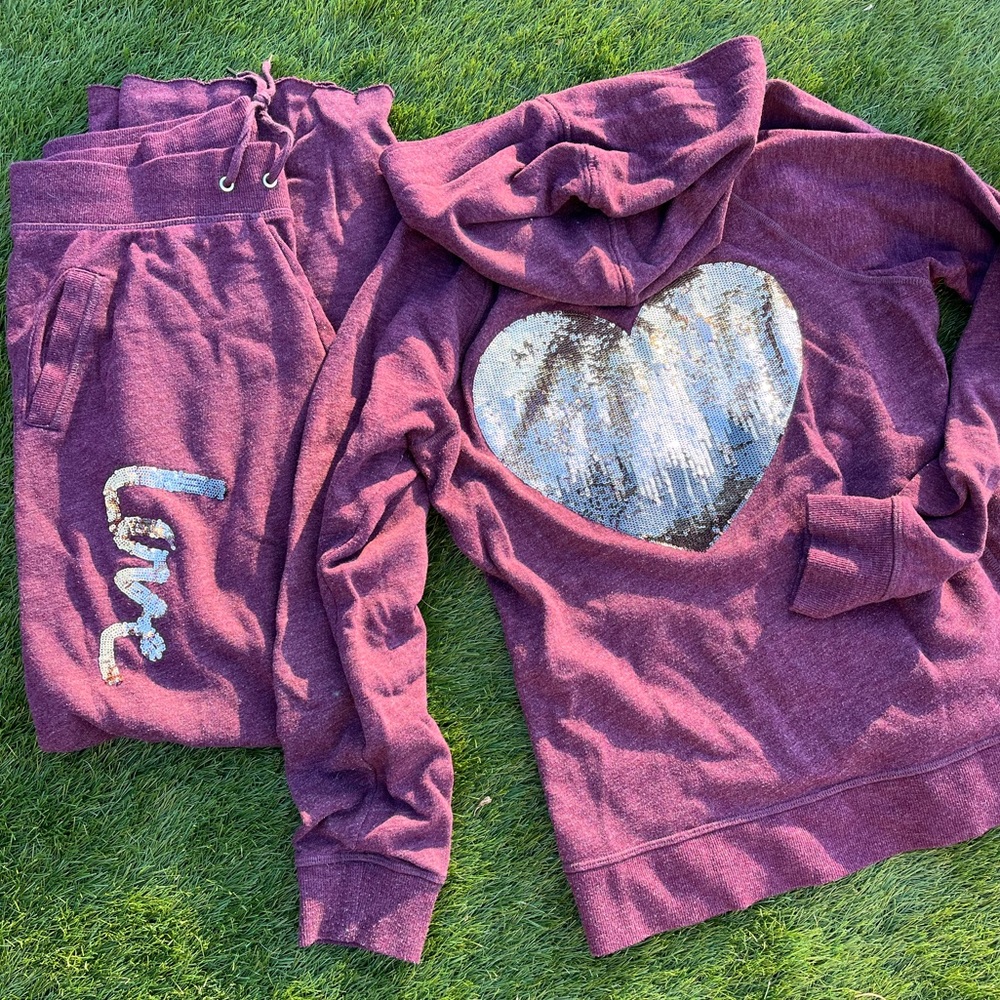 Victorias Secret Amethyst Marled purple hoodie set Large hoodie Med. Sweatpant